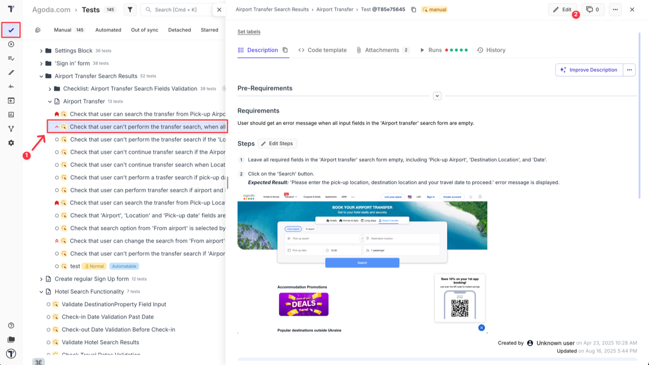 Testomat.io - Delete attachment