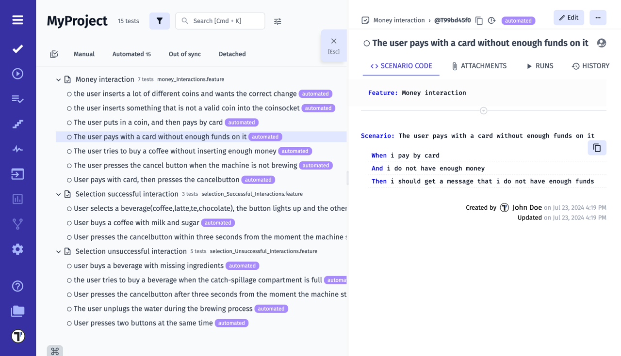 Testomat.io - Test tree with automated tests