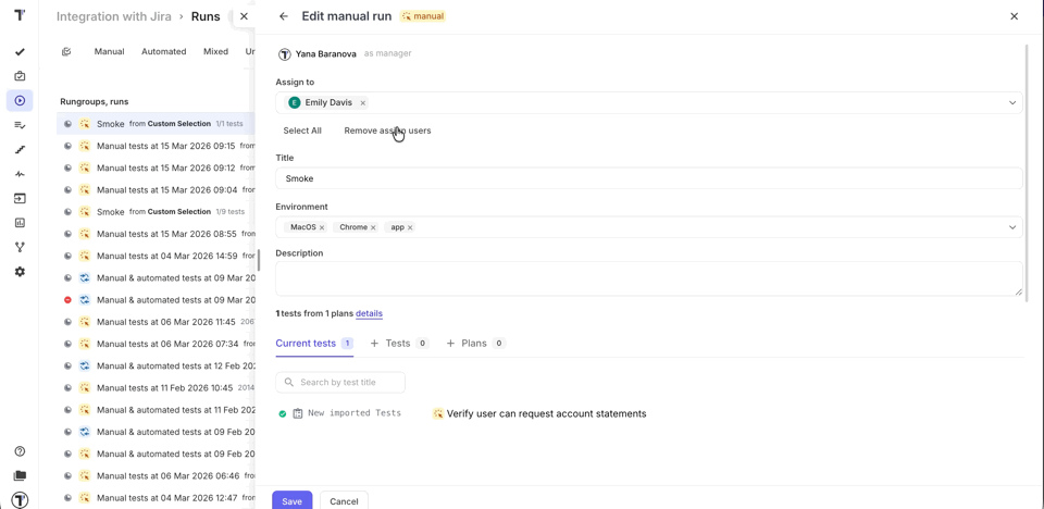 Edit existing run